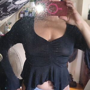 See Through Bell Sleeve Dressy Top